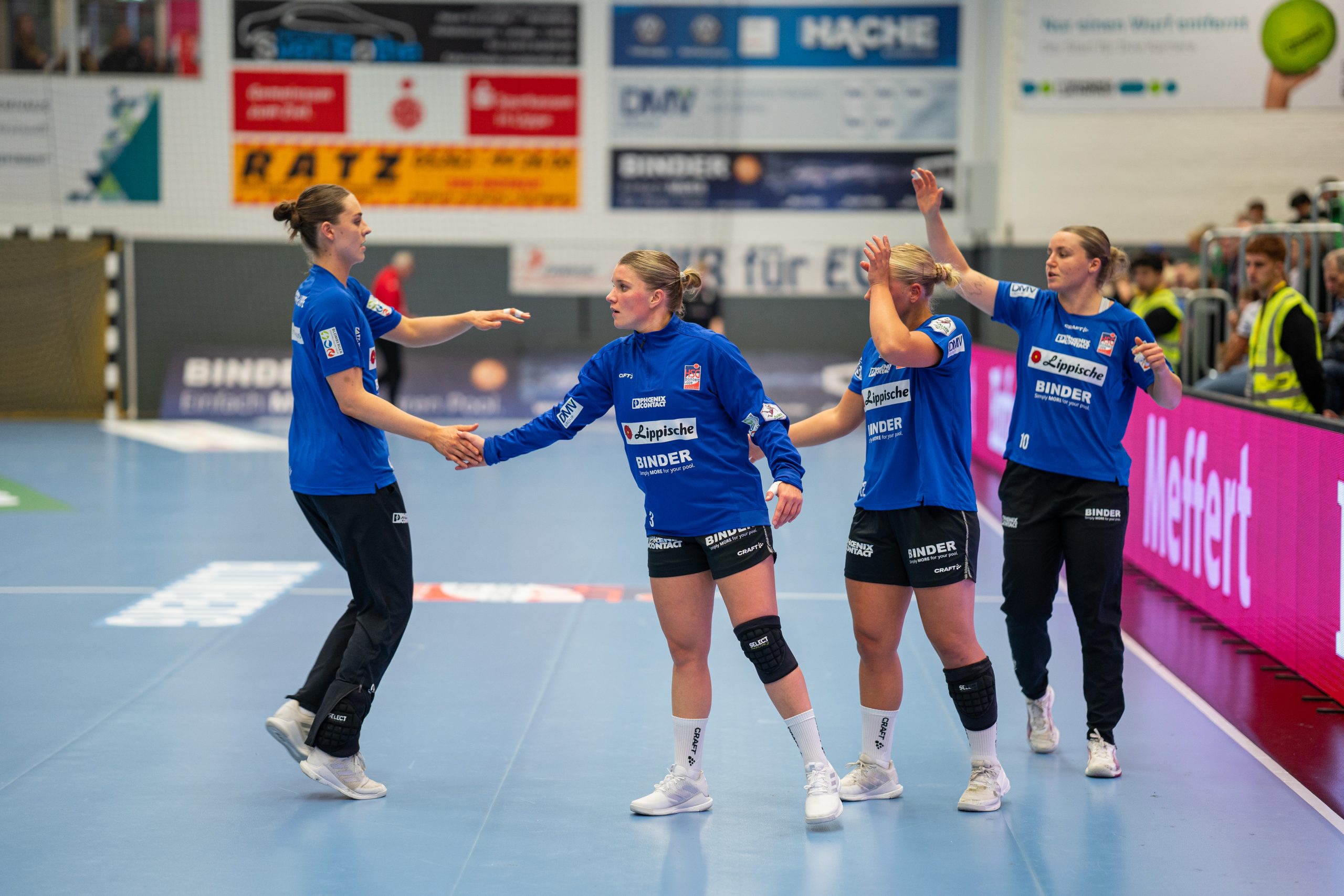 HSG Blomberg Lippe (GER) Vs. HSG Bensheim Auerbach Flames (GER), Handball, 1. Handball Bundesliga Frauen, 8. Spieltag, 08.10.2025, Saision 2025/2026, Blomberg